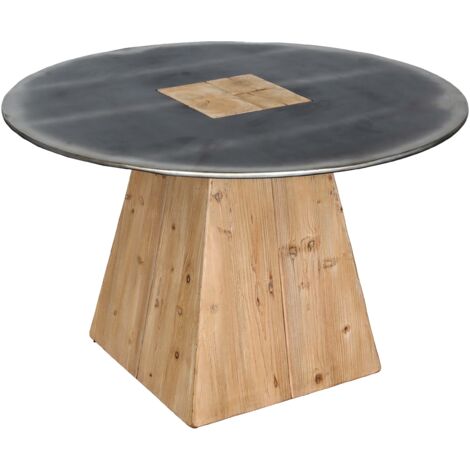 Mesa de comedor redonda de diseño industrial en madera y MDF 74 x 120 cm aspecto metal natural 040008567