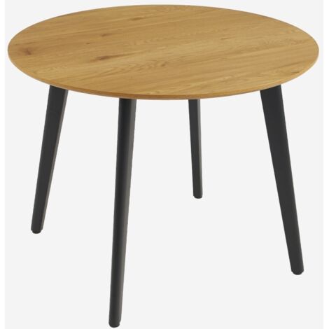 Mesa de comedor redonda efecto madera con patas de metal negro, 4 plazas