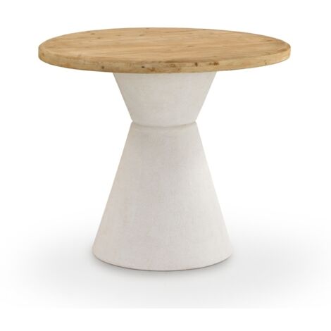 Mesa de comedor redonda en madera de abeto y base de poliresina color cemento blanco