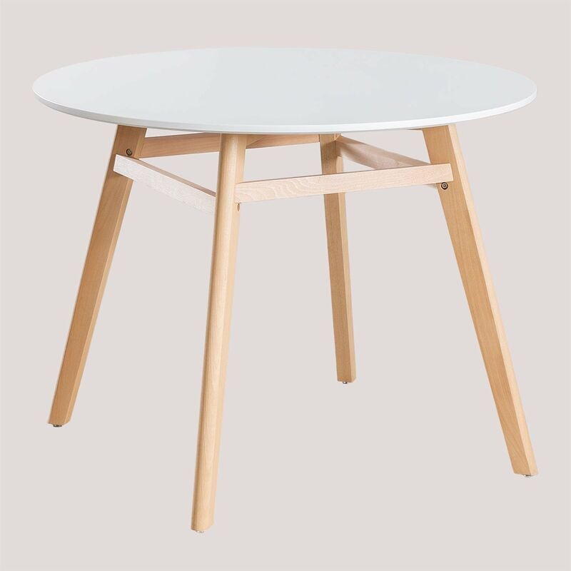 

Sklum - Mesa de Comedor Redonda en MDF y Madera de Haya (Ø80 - Ø120 cm) Scand Nordic Blanco Ø100 cm