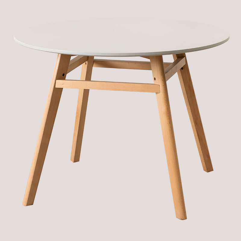 

Sklum - Mesa de Comedor Redonda en MDF y Madera de Haya (Ø80 - Ø120 cm) Scand Nordic Gris Claro Ø100 cm