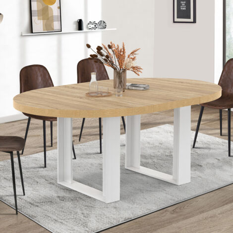 IDMARKET Mesa de comedor redonda extensible PHOENIX 6-8 personas madera y blanco 120-160 cm