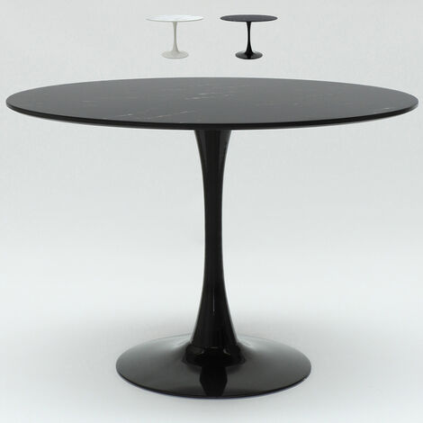 AHD AMAZING HOME DESIGN mesa de comedor redonda Goblet 120 cm efecto mármol Color: Negro