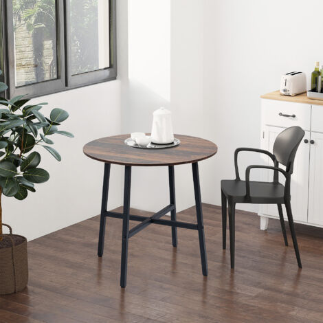 Mesa de Comedor Redonda Mesa de Cocina para 4 Personas con Patas de Acero para Salón Ø80x76 cm Marrón Rústico y Negro