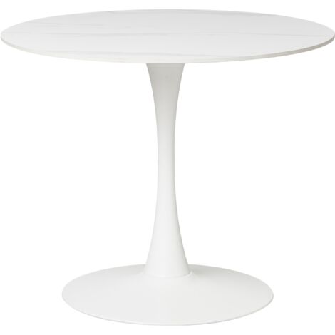 Mesa de comedor redonda minimalista para cocina ø 90 cm tablero de piedra sinterizada base de metal efecto mármol blanco Boca