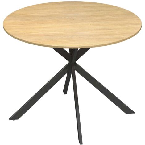 Mesa de comedor redonda para 4 personas, estilo industrial, acabado roble