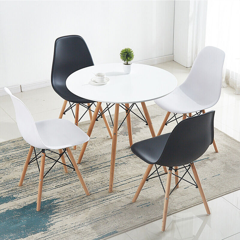 

Oobest - Mesa de Comedor Ronda con 4 sillas - diseño Moderno Retro con Patas de Madera 70x70x75cm Blanco