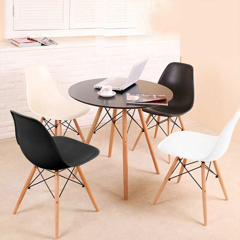 

Mesa de Comedor Ronda con 4 sillas - diseño Moderno Retro con Patas de Madera 70x70x75cm (2 Negro silla+2 Blanco silla）