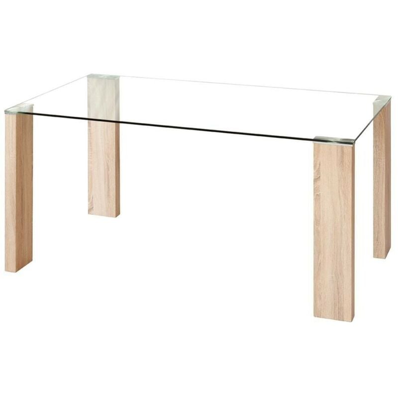 

Mesa de comedor ROSSET sobre de cristal templado y patas de metal color roble de 140x90 cm