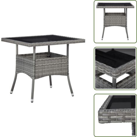 Mesa de comedor sintética - vidaXL Mesa de comedor para jardín ratán sintético y vidrio gris - Mesa de comedor de acero