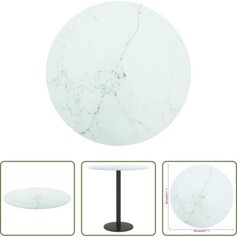 Mesa de comedor -  Tablero de mesa diseño mármol vidrio templado blanco Ø40x0,8 cm