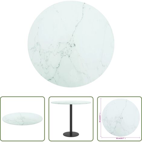 Mesa de comedor -  Tablero de mesa diseño mármol vidrio templado blanco Ø50x0,8 cm