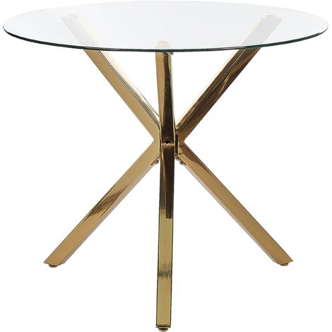 Mesa de comedor tablero de vidrio templado dorado ⌀ 90 cm 4 personas moderno Savoni