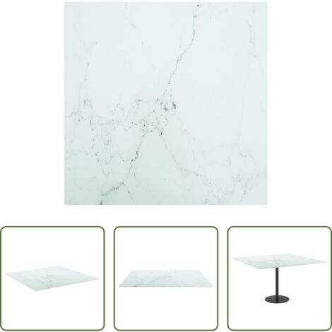 Mesa de comedor -  Tablero mesa diseño mármol vidrio templado blanco 70x70 cm 6 mm