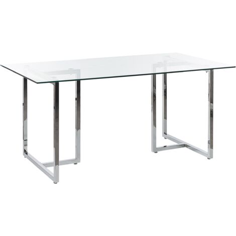 Mesa de comedor tablero vidrio templado patas de metal plateado 160 x 90 cm 6 personas moderno Envia
