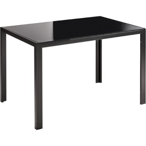 Mesa de comedor tapa de vidrio templado negro 120 x 80 cm patas rectas de metal rectangular moderna Lavos
