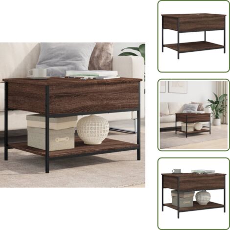 Mesa de comedor - vidaXL Mesa de centro madera ingeniería metal marrón roble 70x50x50 cm - Mesa de centro marrón roble