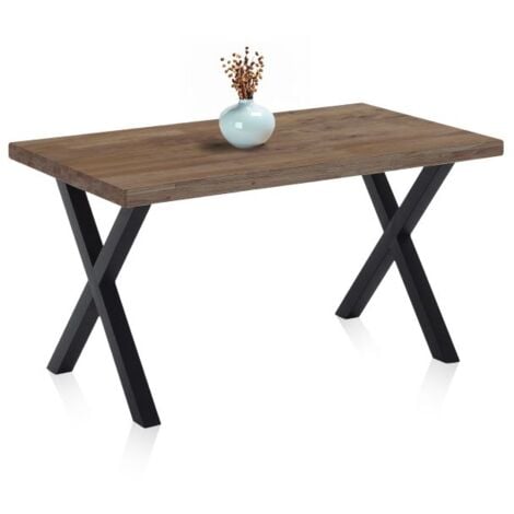 Mesa comedor industrial VINCE con pata metálica y tablero madera de 4 cm en  roble sellado 140 X80 cm