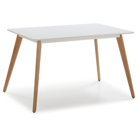 Mesa de comerdor Aroa Blanco, Patas de Madera de Haya, 120x80 cm
