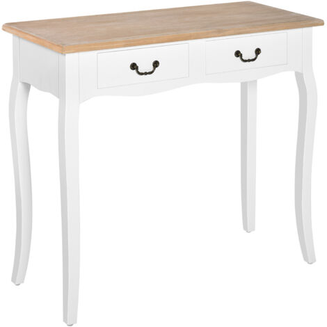 Mesa de Consola con 2 Cajones Diseño de Retro para Entrada Pasillo Sala de Estar Dormitorio Pino 87x34x78,5 cm Blanco