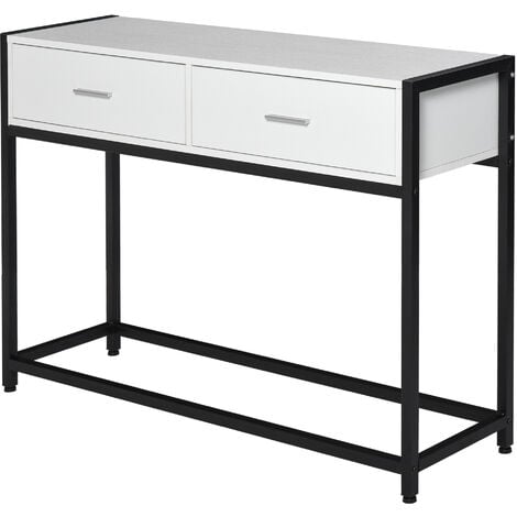 HOMCOM Mesa de consola mesa de entrada 120x34x81 cm con 2 cajones y pies ajustables mueble de recibidor de estilo moderno para pasillo salón