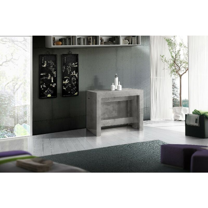 

Mesa de consola Pratika - Ahorro de espacio, multiuso, extensible - para salon, comedor, entrada, oficina - Gris en Madeira, 90 x 300 x 77 cm -