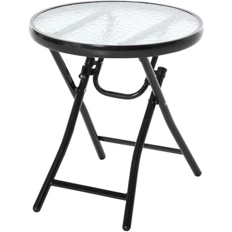Mesa de Cristal Redonda Plegable con Hebilla de Seguridad Jardín Ø45 cm Negro
