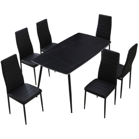 Mesa de Cristal Templado 140cm + 6 Sillas Polipiel. Comedor o Cocina