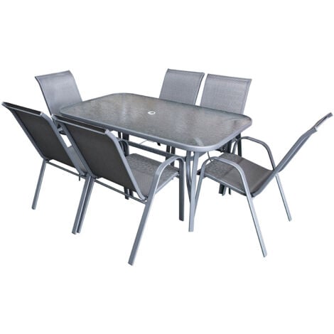 SALDOSYSTOCKS Mesa de Cristal Templado + 6 Sillas. Muebles de Jardin y Terraza