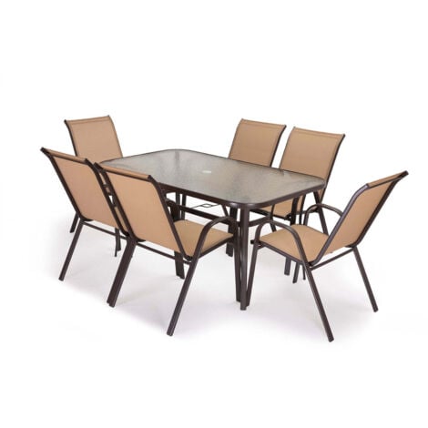 SALDOSYSTOCKS Mesa de Cristal Templado HC + 6 Sillas. Muebles de Jardin y Terraza