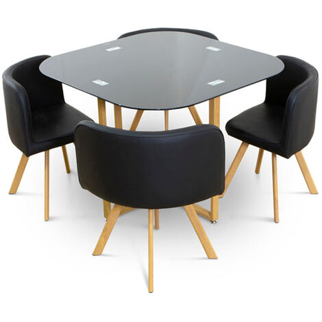 SALDOSYSTOCKS Mesa de Cristal Templado Teka + 4 Sillas. Comedor o Cocina