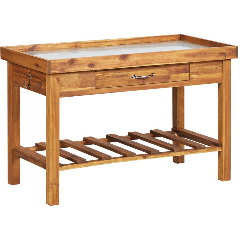 

vidaXL Mesa de cultivo de jardín madera maciza acacia tablero de zinc - Marrón