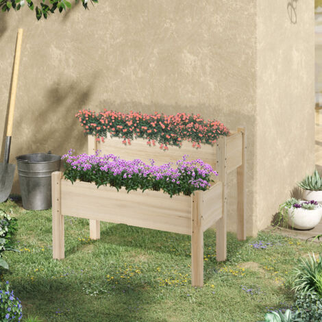 Mesa de Cultivo Huerto Urbano Elevado de Madera de 2 Niveles 86x85x72 cm Madera Natural