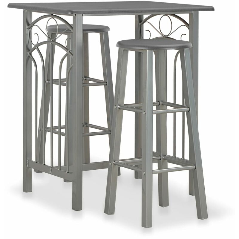 

Set Mesa y Sillas Altas de Cocina 3 Piezas Madera y Acero Gris Antracita - Gris - Vidaxl