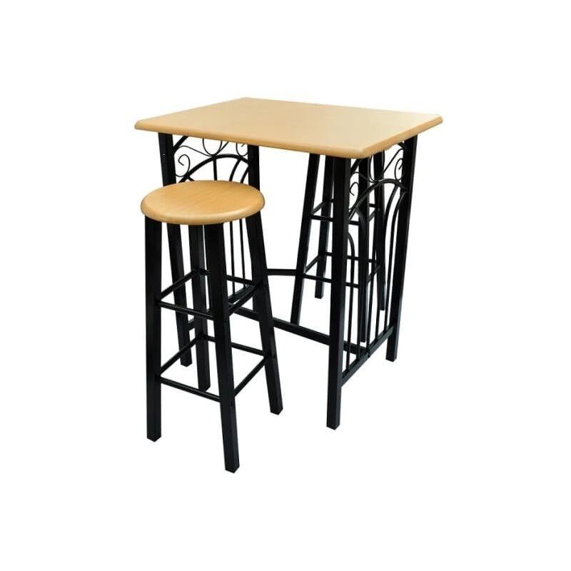 

Set Mesa y Sillas Altas de Cocina 3 Piezas Madera y Acero Negro y Canela - Beige - Vidaxl