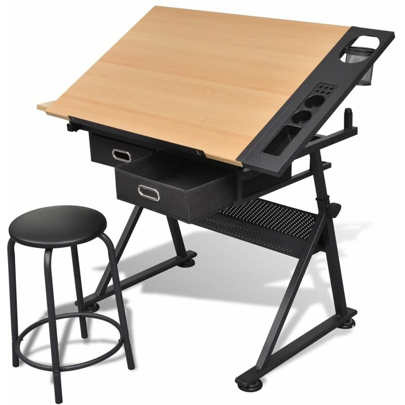 

Mesa de dibujo inclinable con 2 cajones y taburete