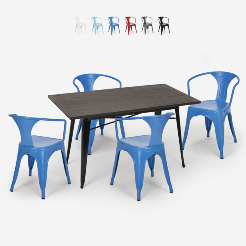 

Juego diseño industrial mesa 120 x 60 cm 4 sillas estilo tolix cocina bar Caster | Color: Azul Marino
