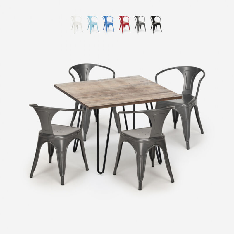 

Ahd Amazing Home Design - Juego diseño industrial mesa 80 x 80 cm 4 sillas estilo tolix cocina bar Reims | Color: Gris Oscuro