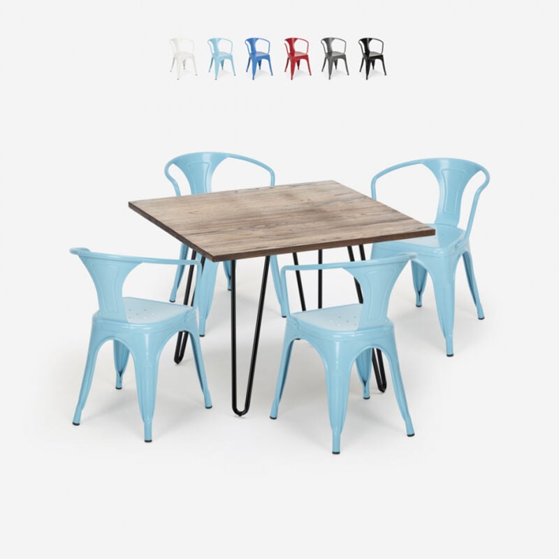 

Ahd Amazing Home Design - Juego diseño industrial mesa 80 x 80 cm 4 sillas estilo tolix cocina bar Reims | Color: Azul