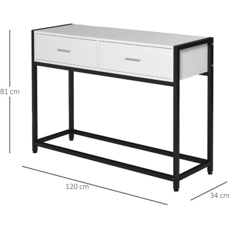 Mesa de Entrada con 2 Cajones y Pies Ajustables Estilo Moderno para Pasillo Salón 120x34x81 cm Blanco y Negro