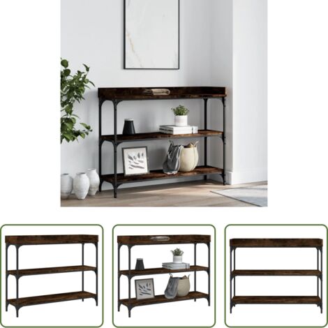 Mesa de entrada -  Mesa consola con estantes roble ahumado 100x30x80 cm