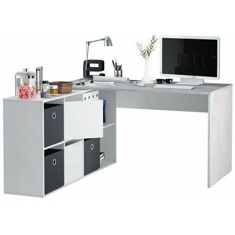 AUTRES Mesa de escritorio Adapta XL Blanco Artik (Blanco Mate) - Gris Cemento 136cm/203cm (ancho) x 74cm (alto)