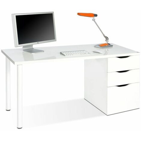 DUEHOME Mesa de escritorio Athena Blanco Artik (Blanco Mate) 138cm (ancho) x 74cm (alto)