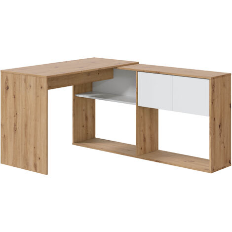 Mesa de escritorio Beja modular 2 puertas 2 huecos, madera/blanco, 108 cm