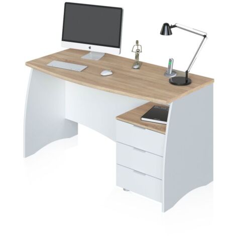 Mesa de escritorio Elan 3 cajones Blanco Artik (Blanco Mate) - Roble Canadian (ancho) x 74cm (alto)