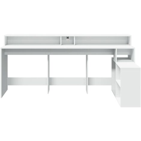 Mesa de escritorio Estación de trabajo Muebles para computadora Estudio de computadora con luces LED 200 x 104 x 91 cm Madera contrachapada Blanco 020023409