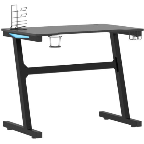 Mesa de escritorio Estación de trabajo Muebles para computadora Estudio de juegos LED con patas en forma de Z 90 x 60 x 75 cm Negro 020023775