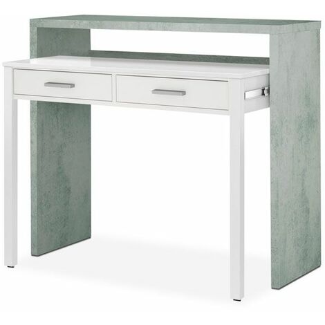Mesa de escritorio extensible Bureau Blanco Artik (Blanco Mate) - Gris Cemento 98,5cm (ancho) x 87,5cm (alto) - Blanco Artik (Blanco Mate) - Gris Cemento