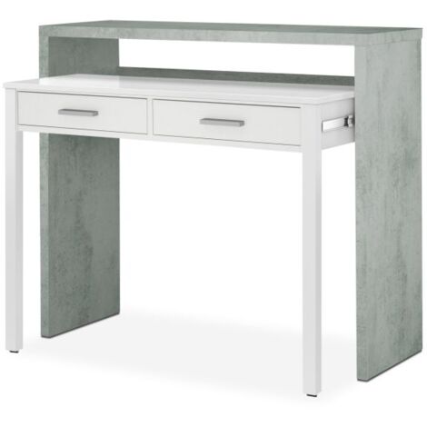 Mesa de escritorio extensible Zira Blanco Artik (Blanco Mate) - Gris Cemento (ancho) x 87,5cm (alto)