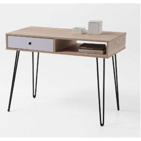 Mesa de escritorio Kala 1 hueco + 1 cajón acabado madera y blanco 76 cm(alto)100 cm(ancho)48 cm(fondo)